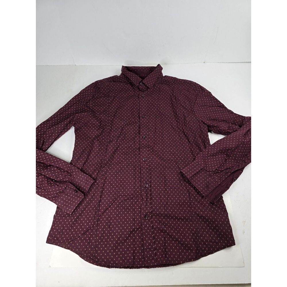 Prana Flip Cuff Shirt L Men Slim‎ fit Red Floral Organic Cotton India RN124977